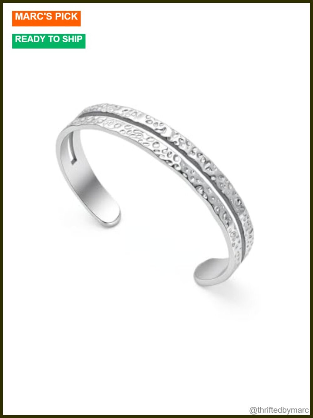 Stainless Steel Hammered Cuff Bracelet Adjustable Bangle